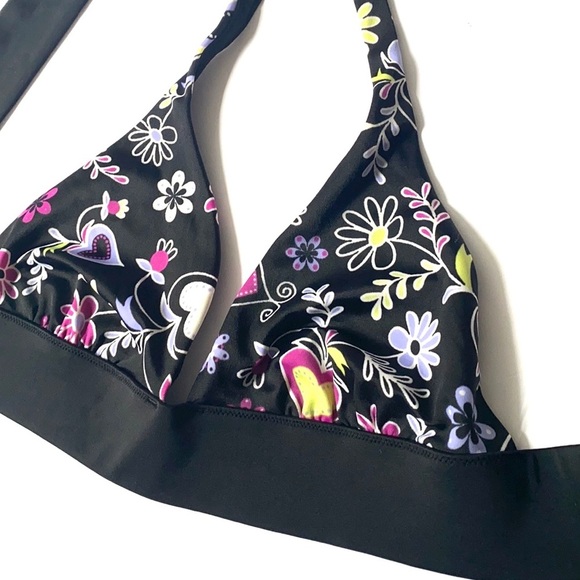 VS Floral Black halter boho bikini top only, Sz S - Picture 2 of 8